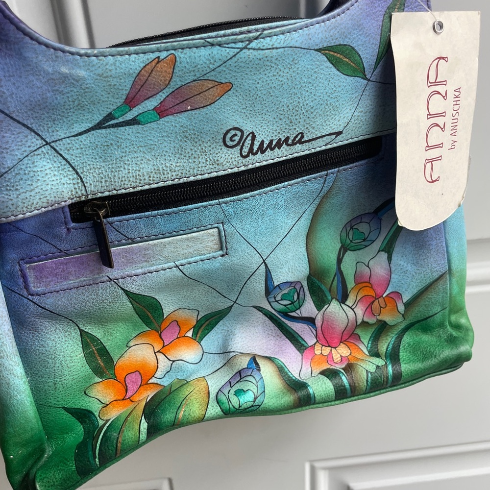 Anna by Anuschka Hand-Painted Peacock Floral Shoulder Bag